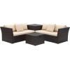 SAFAVIEH Outdoor Collection Welch Brown and Beige Outdoor Living Sectional Set with Storage