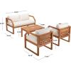 SAFAVIEH Outdoor DREN Natural Brown 4-Piece Set – Beige Seat Cushions Included(Natural/Beige)