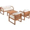 SAFAVIEH Outdoor DREN Natural Brown 4-Piece Set – Beige Seat Cushions Included(Natural/Beige)