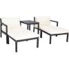 SAFAVIEH PAT6759B Collection Pratia Natural and Navy 5-Piece Outdoor Patio Set(Dark Slate Gray/Beige)