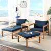 SAFAVIEH PAT6759B Collection Pratia Natural and Navy 5-Piece Outdoor Patio Set(Natural/Navy)