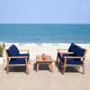 SAFAVIEH PAT7051A Collection Reid Grey Wash 4-Piece Outdoor Patio Set(Natural/Navy)