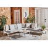 SAFAVIEH PAT7055C-3BX Outdoor Lansen Ash 4-Piece Corner Sectional Seat Cushions Included Patio Set, Grey/Grey with Solid Pillow