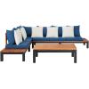 SAFAVIEH PAT7056A-3BX Collection Fristal Teak 3-Piece Outdoor Patio Set(Natural / Navy + Solid Pillow)