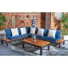SAFAVIEH PAT7056A-3BX Collection Fristal Teak 3-Piece Outdoor Patio Set(Natural / Navy + Solid Pillow)