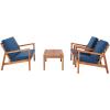 SAFAVIEH PAT7068A Outdoor Larence Brown 4-Piece Seat Cushions Included Patio Set(Natural/Navy)