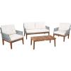 SAFAVIEH PAT7075A-2BX Outdoor Winslo Rope 4-Piece Seat Cushions and Pillows Included Patio Set(Grey/Beige)