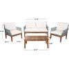 SAFAVIEH PAT7075A-2BX Outdoor Winslo Rope 4-Piece Seat Cushions and Pillows Included Patio Set(Grey/Beige)