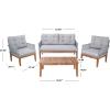 SAFAVIEH PAT7075A-2BX Outdoor Winslo Rope 4-Piece Seat Cushions and Pillows Included Patio Set(Grey/Grey)