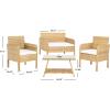 SAFAVIEH PAT7505A Collection Aboka Black and Beige 4-Piece Outdoor Living Patio Set(Natural/White)