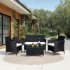 SAFAVIEH PAT7506B Collection Bandele Grey 4-Piece Outdoor Living Patio Set(Black / Beige)