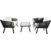 Safavieh Outdoor Collection Kerson Rope Cushion 4-Piece Patio Backyard Living Set PAT7519A, Grey/Beige(Black / Beige)