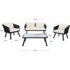 Safavieh Outdoor Collection Kerson Rope Cushion 4-Piece Patio Backyard Living Set PAT7519A, Grey/Beige(Black / Beige)
