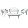 Safavieh Outdoor Collection Kerson Rope Cushion 4-Piece Patio Backyard Living Set PAT7519A, Grey/Beige(Grey / Beige)