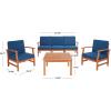 Safavieh Outdoor Collection Parcer Natural and Navy 4-Piece Patio Set(Natural / Navy)