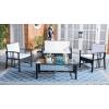Safavieh Outdoor Collection Reslor Wicker Cushion 4-Piece Living Set PAT7713D, Natural/White(Black / White)
