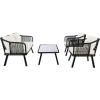 Safavieh Outdoor Collection Torsla Wicker Cushion 4-Piece Rope Patio Backyard Living Set PAT7520C, Grey/Grey(Black / Beige)