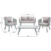 Safavieh Outdoor Collection Torsla Wicker Cushion 4-Piece Rope Patio Backyard Living Set PAT7520C, Grey/Grey(Grey / Grey)