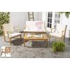 Safavieh Outdoor Living Collection Bradbury 4-Piece Outdoor Living Set, Natural/Beige, Chair: 25.6″ x 24.8″ x 31.9″ Bench: 48.4″ x 24.8″(Natural / Beige)