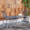Safavieh PAT5016A Collection Arona Antique White Wrought Iron 51″ Outdoor Garden Bench(Mossy Blue)