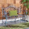 Safavieh PAT5017A Collection Adina Antique White Wrought Iron 51.25″ Outdoor Garden Bench(Mossy Blue)