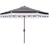 SAFAVIEH 9ft Outdoor Patio Umbrella, Round, Maui Collection, Beige & White Stripe, Crank, Button Tilt, UV Resistant for Deck, Backyard, Patio (PAT8011A)(Black/White)