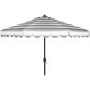 SAFAVIEH 9ft Outdoor Patio Umbrella, Round, Maui Collection, Beige & White Stripe, Crank, Button Tilt, UV Resistant for Deck, Backyard, Patio (PAT8011A)(Grey/White)
