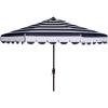 SAFAVIEH 9ft Outdoor Patio Umbrella, Round, Maui Collection, Beige & White Stripe, Crank, Button Tilt, UV Resistant for Deck, Backyard, Patio (PAT8011A)(Navy/White)