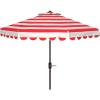 SAFAVIEH 9ft Outdoor Patio Umbrella, Round, Maui Collection, Beige & White Stripe, Crank, Button Tilt, UV Resistant for Deck, Backyard, Patio (PAT8011A)(Red/White)