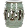 SAFAVIEH Home Collection Double Coin Antique Blue-Green Ceramic Indoor/ Outdoor Decorative Garden Stool (Fully Assembled)(Antique Blue)