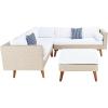 SAFAVIEH Outdoor Collection Analon Wicker Cushion Sectional Set PAT7716B-3BX, Beige/White(Beige / White)