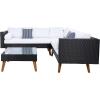 SAFAVIEH Outdoor Collection Analon Wicker Cushion Sectional Set PAT7716B-3BX, Beige/White(Black / White)