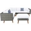 SAFAVIEH Outdoor Collection Analon Wicker Cushion Sectional Set PAT7716B-3BX, Beige/White(Grey Brown / White)