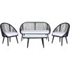 SAFAVIEH Outdoor Collection Halcott Black Rope/White Cushion 4-Piece Conversation Patio Set(Black / White)
