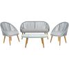 SAFAVIEH Outdoor Collection Halcott Black Rope/White Cushion 4-Piece Conversation Patio Set(Grey / Grey)