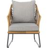 SAFAVIEH Outdoor Collection Jensen Natural Brown Rattan/Grey Seat Cushion 3-Piece Patio Lounge Bistro Set with Table (PAT9008A)(Natural / Grey)
