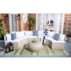 SAFAVIEH Outdoor Collection Jesvita Beige/White Cushion/Navy Thin Stripe Pillow Conversation Patio Set(Beige / White)