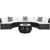 SAFAVIEH Outdoor Collection Jesvita Beige/White Cushion/Navy Thin Stripe Pillow Conversation Patio Set(Black / White)