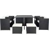 SAFAVIEH Outdoor Collection Klena Black Rattan/Beige Cushion 9-Piece Patio Backyard Dining Set