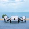 SAFAVIEH Outdoor Collection Krissy Wicker Cushion 4-Piece Living Set PAT7711A, Black/White(Black / White)