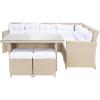 SAFAVIEH Outdoor Collection Miki Black/White Cushion Wicker 6-Piece Corner Set(Beige / White)