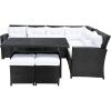 SAFAVIEH Outdoor Collection Miki Black/White Cushion Wicker 6-Piece Corner Set(Black / White)