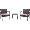 SAFAVIEH Outdoor Collection Moore Black Rattan/Beige Cushion 3-Piece Patio Lounge Bistro Set with Table (PAT9009A)(Brown / Beige)