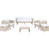 SAFAVIEH Outdoor Collection Presla Natural/White 6-Piece Patio Living Set PAT7715D-3BX(Beige / White)