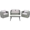 SAFAVIEH Outdoor Collection Tarien Black Wicker/Beige Cushion 4-Piece Patio Backyard Living Set(Grey/Grey)