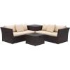 SAFAVIEH Outdoor Collection Welch Brown and Beige Outdoor Living Sectional Set with Storage