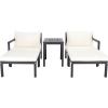 SAFAVIEH PAT6759B Collection Pratia Natural and Navy 5-Piece Outdoor Patio Set(Dark Slate Gray/Beige)