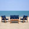 SAFAVIEH PAT7051A Collection Reid Grey Wash 4-Piece Outdoor Patio Set(Natural/Navy)