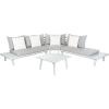 SAFAVIEH PAT7055C-3BX Outdoor Lansen Ash 4-Piece Corner Sectional Seat Cushions Included Patio Set, Grey/Grey with Solid Pillow
