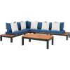 SAFAVIEH PAT7056A-3BX Collection Fristal Teak 3-Piece Outdoor Patio Set(Natural / Navy + Solid Pillow)
